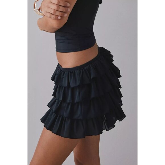 UO x Out From Under Cammy Ruffle Trim Micro Skort Womens Sz Small Tap Shoe Black - Picture 8 of 16